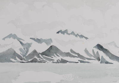 Camille COMBE : Les cimes enneigées, Aquarelle originale signée