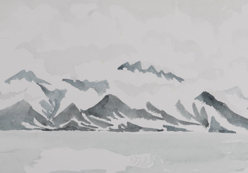 Camille COMBE : Les cimes enneigées, Aquarelle originale signée