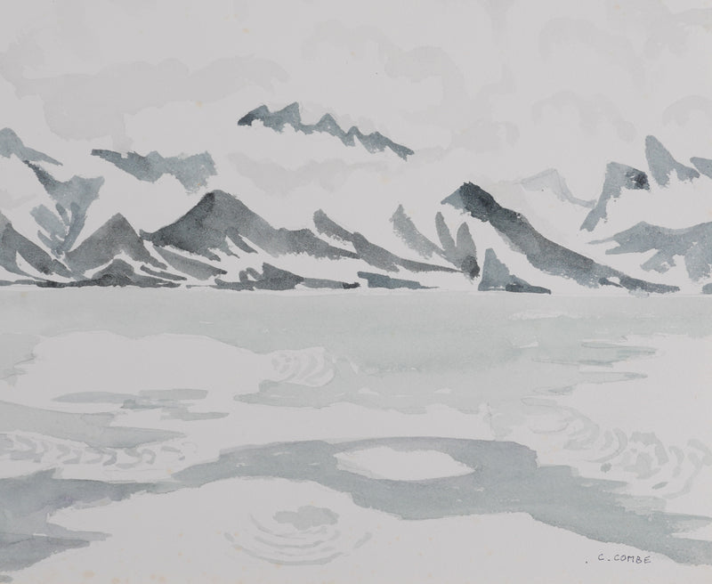 Camille COMBE : Les cimes enneigées, Aquarelle originale signée