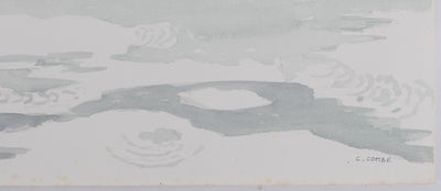 Camille COMBE : Les cimes enneigées, Aquarelle originale signée