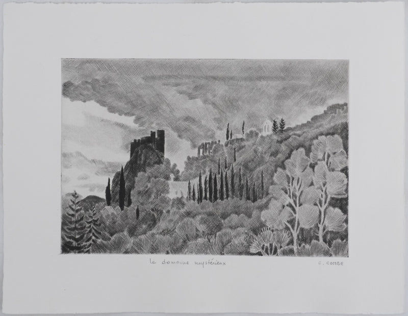 Camille COMBE : Le domaine mystérieux, Gravure originale signée