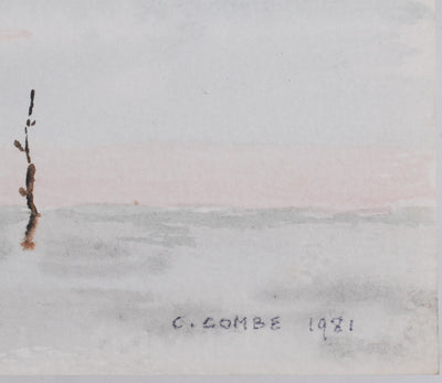 Camille COMBE : Soleil couchant, Aquarelle originale signée