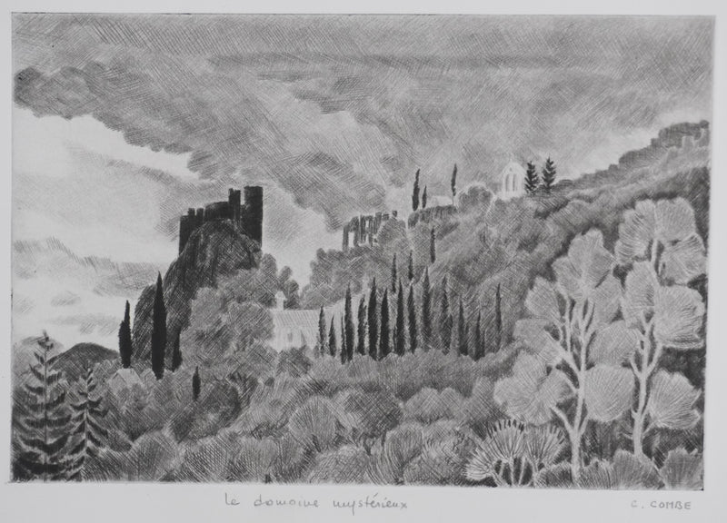 Camille COMBE : Le domaine mystérieux, Gravure originale signée
