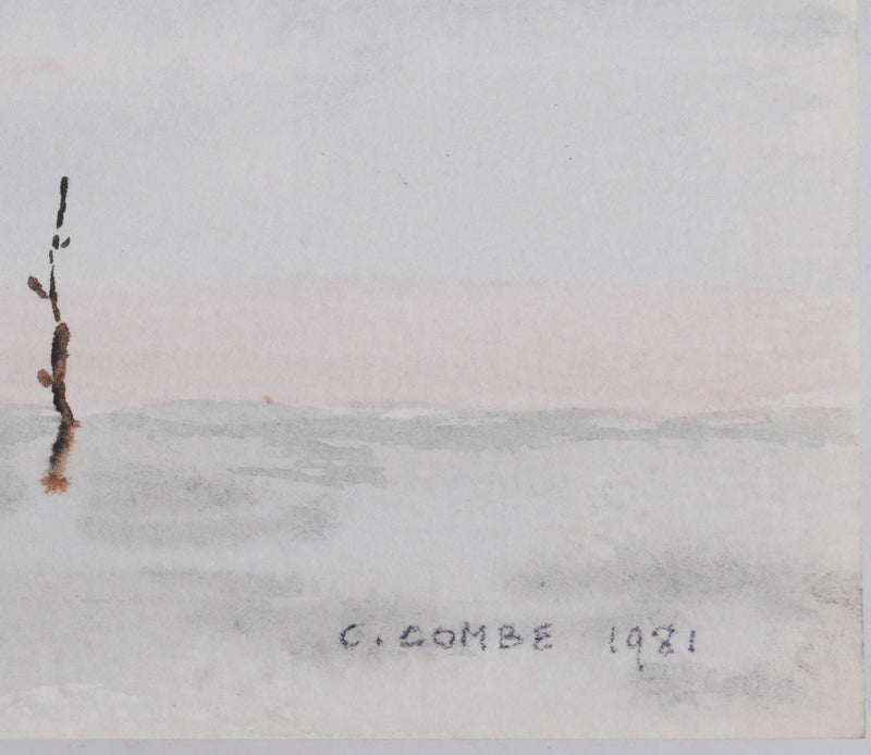 Camille COMBE : Soleil couchant, Aquarelle originale signée
