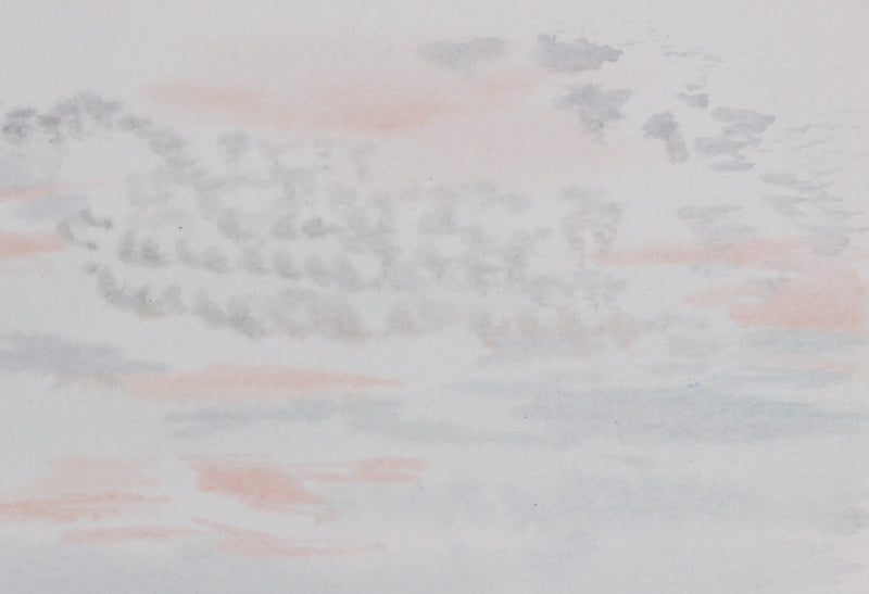 Camille COMBE : Soleil couchant, Aquarelle originale signée