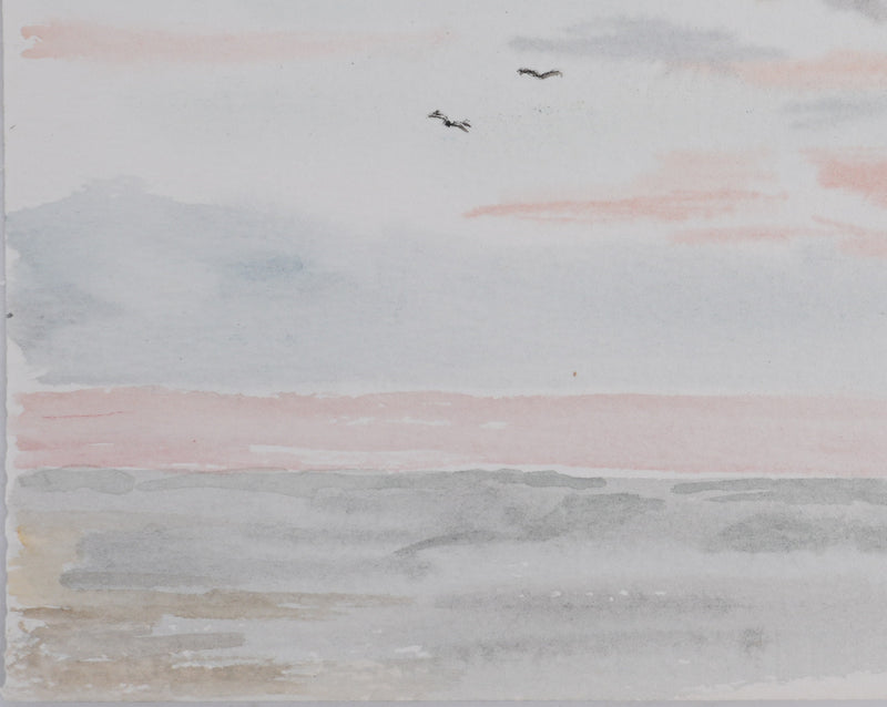 Camille COMBE : Soleil couchant, Aquarelle originale signée