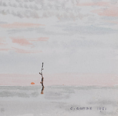 Camille COMBE : Soleil couchant, Aquarelle originale signée