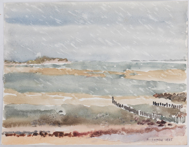 Camille COMBE : Les dunes sous la pluie, Aquarelle originale signée