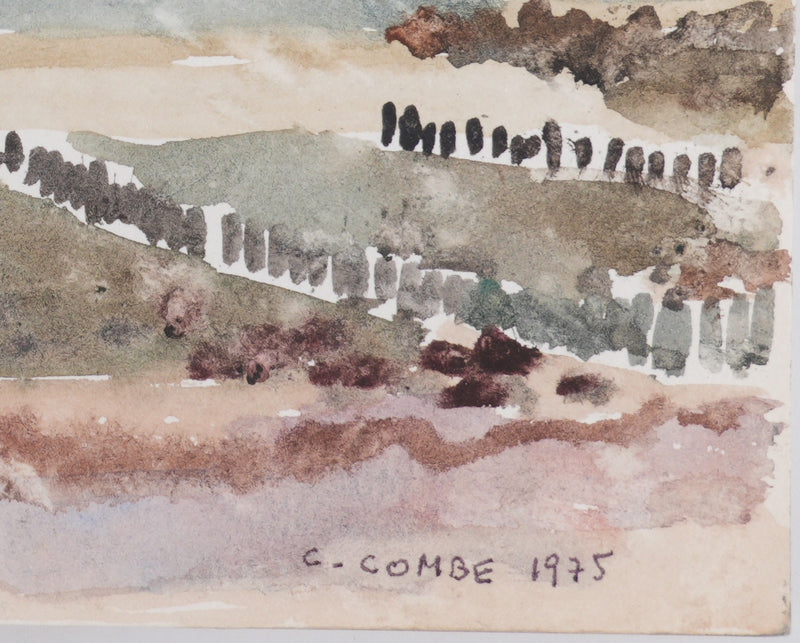 Camille COMBE : Les dunes sous la pluie, Aquarelle originale signée
