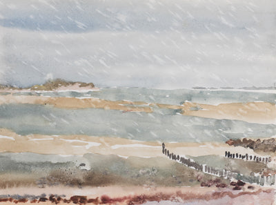 Camille COMBE : Les dunes sous la pluie, Aquarelle originale signée