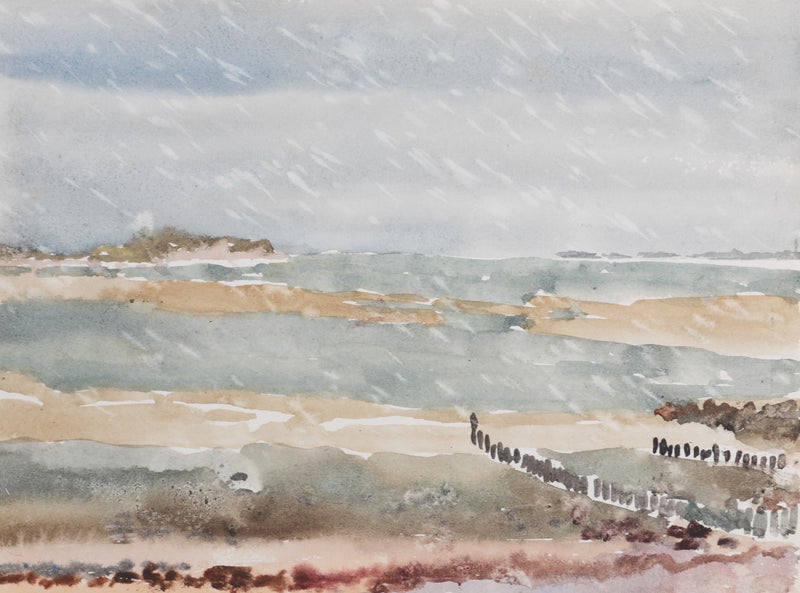 Camille COMBE : Les dunes sous la pluie, Aquarelle originale signée