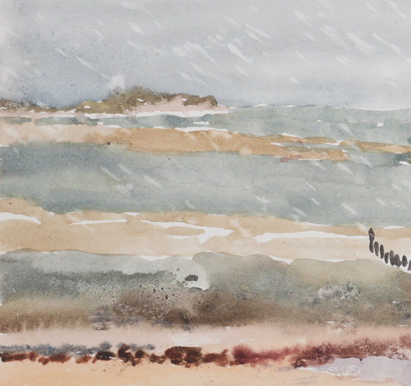Camille COMBE : Les dunes sous la pluie, Aquarelle originale signée