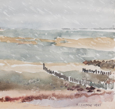 Camille COMBE : Les dunes sous la pluie, Aquarelle originale signée