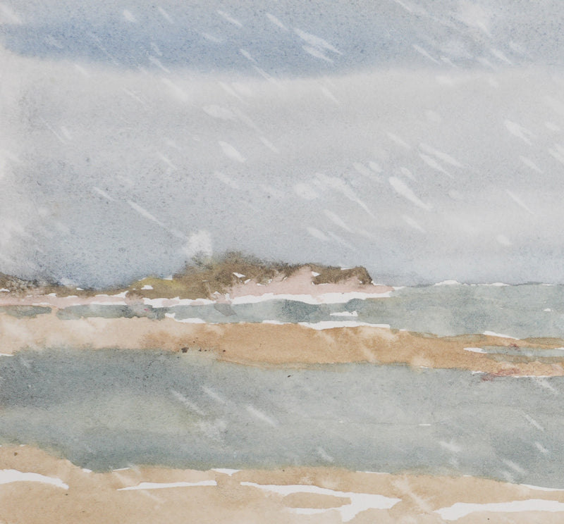 Camille COMBE : Les dunes sous la pluie, Aquarelle originale signée