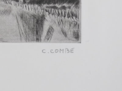 Camille COMBE : Les moulins dans la brume, Gravure originale signée