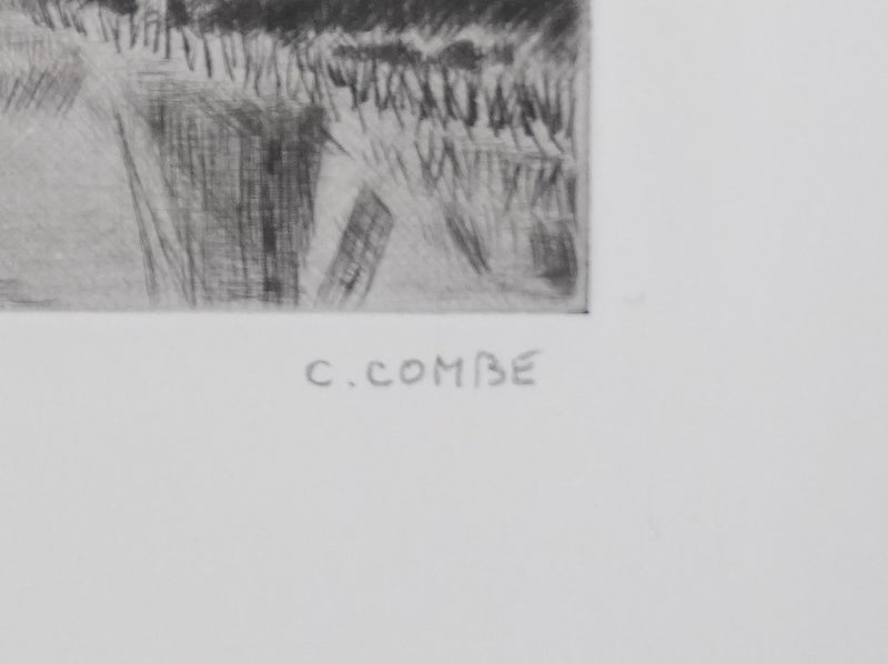 Camille COMBE : Les moulins dans la brume, Gravure originale signée