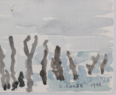 Camille COMBE : Bretagne, Saint-Malo au loin, Aquarelle originale signée