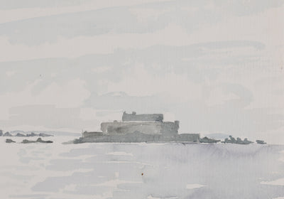 Camille COMBE : Bretagne, Saint-Malo au loin, Aquarelle originale signée