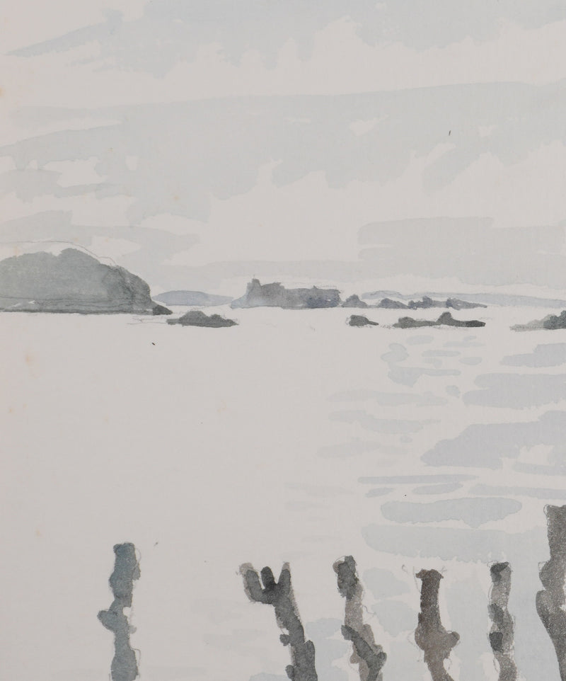 Camille COMBE : Bretagne, Saint-Malo au loin, Aquarelle originale signée