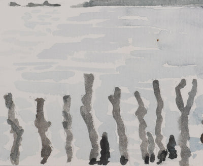 Camille COMBE : Bretagne, Saint-Malo au loin, Aquarelle originale signée