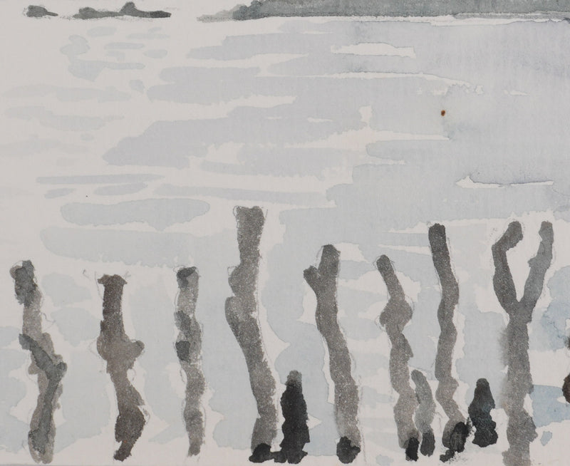 Camille COMBE : Bretagne, Saint-Malo au loin, Aquarelle originale signée