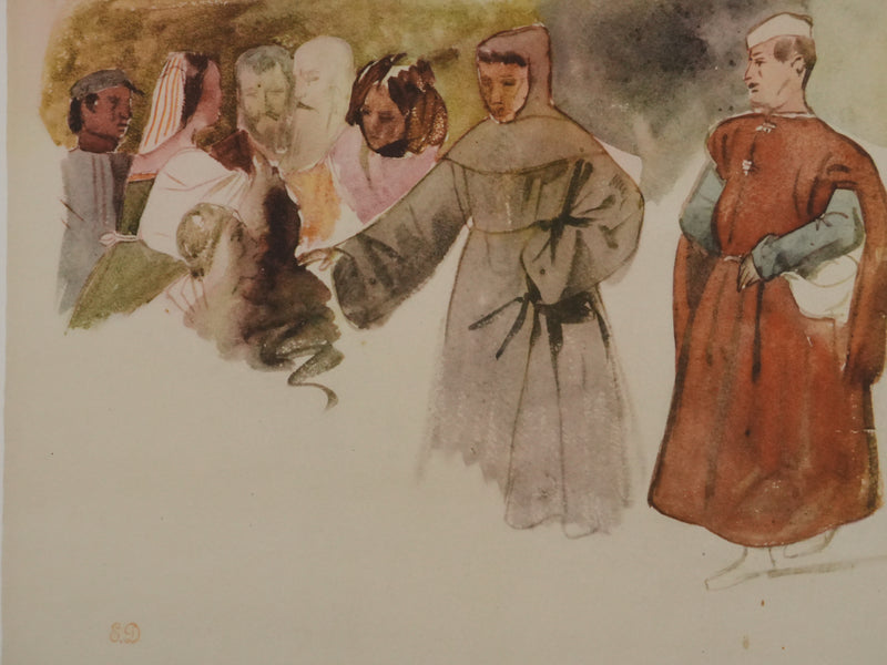 Eugène DELACROIX : Etude pour un moine, Lithographie signée