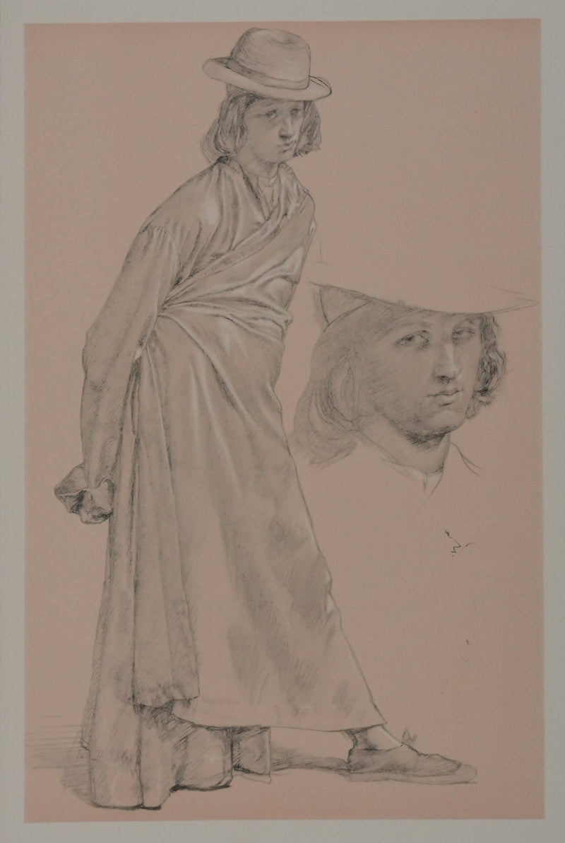 Eugène DELACROIX : Jeune homme au chapeau, Lithographie