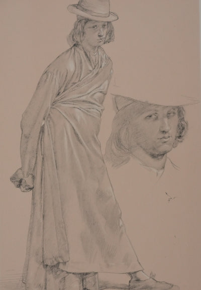 Eugène DELACROIX : Jeune homme au chapeau, Lithographie