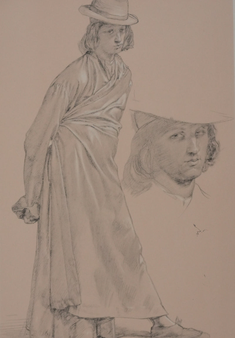 Eugène DELACROIX : Jeune homme au chapeau, Lithographie