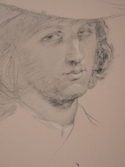 Eugène DELACROIX : Jeune homme au chapeau, Lithographie