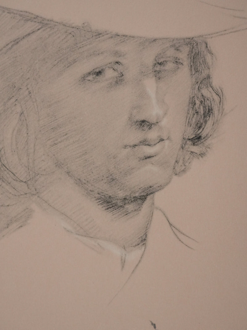 Eugène DELACROIX : Jeune homme au chapeau, Lithographie