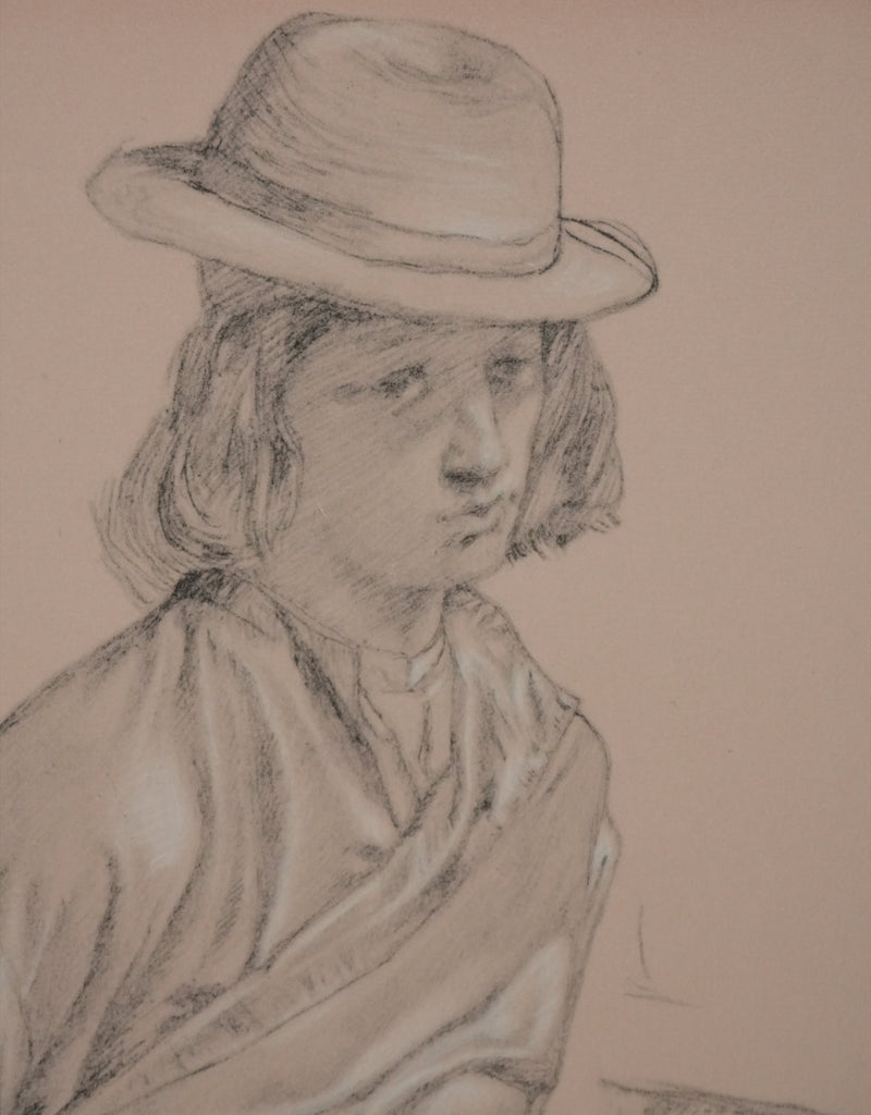 Eugène DELACROIX : Jeune homme au chapeau, Lithographie