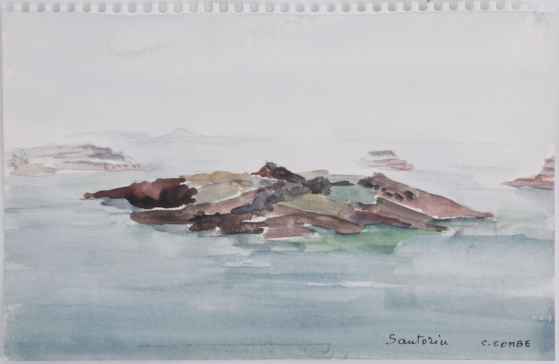 Camille COMBE : Eau bleue à Santorin, Aquarelle originale (vue générale) - Crédit photo : Galerie Art.Paris