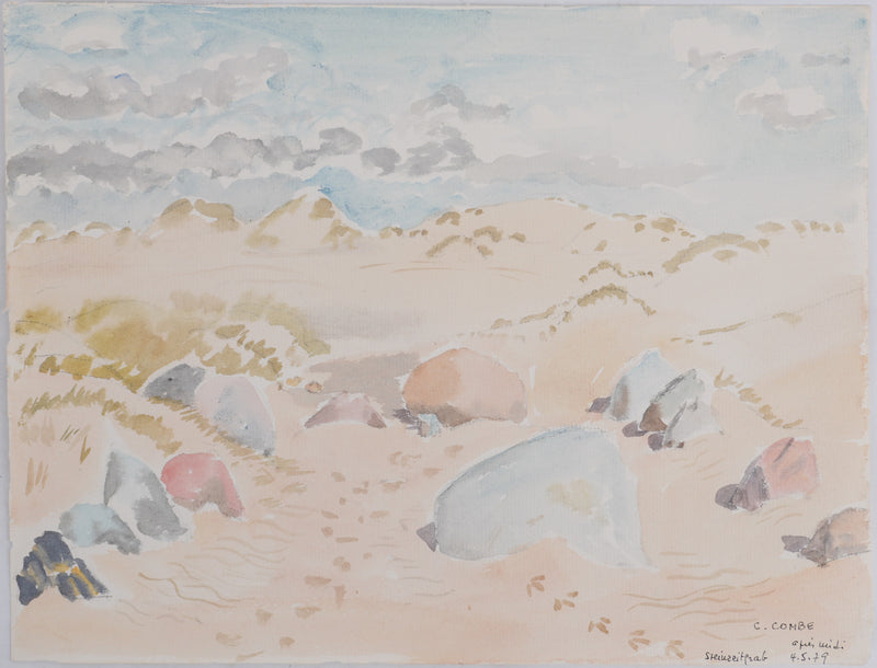 Camille COMBE : Après midi dans les dunes, Aquarelle originale signée