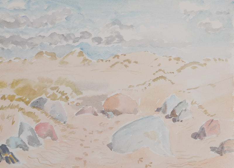 Camille COMBE : Après midi dans les dunes, Aquarelle originale signée