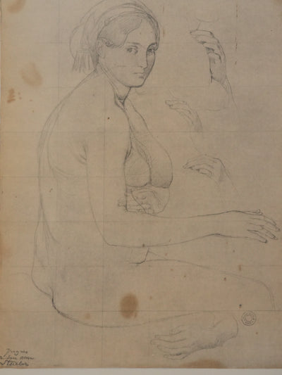 Jean-Auguste-Dominique INGRES : Etude de nu, Lithographie signée