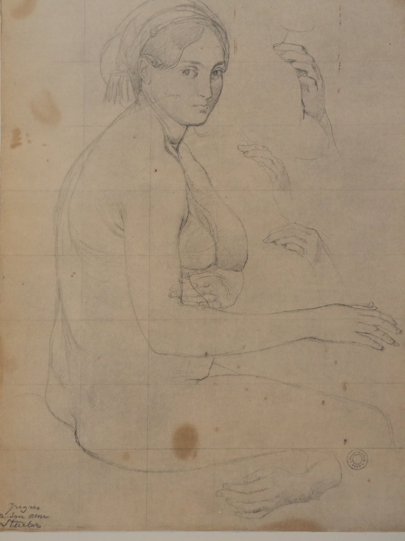 Jean-Auguste-Dominique INGRES : Etude de nu, Lithographie signée