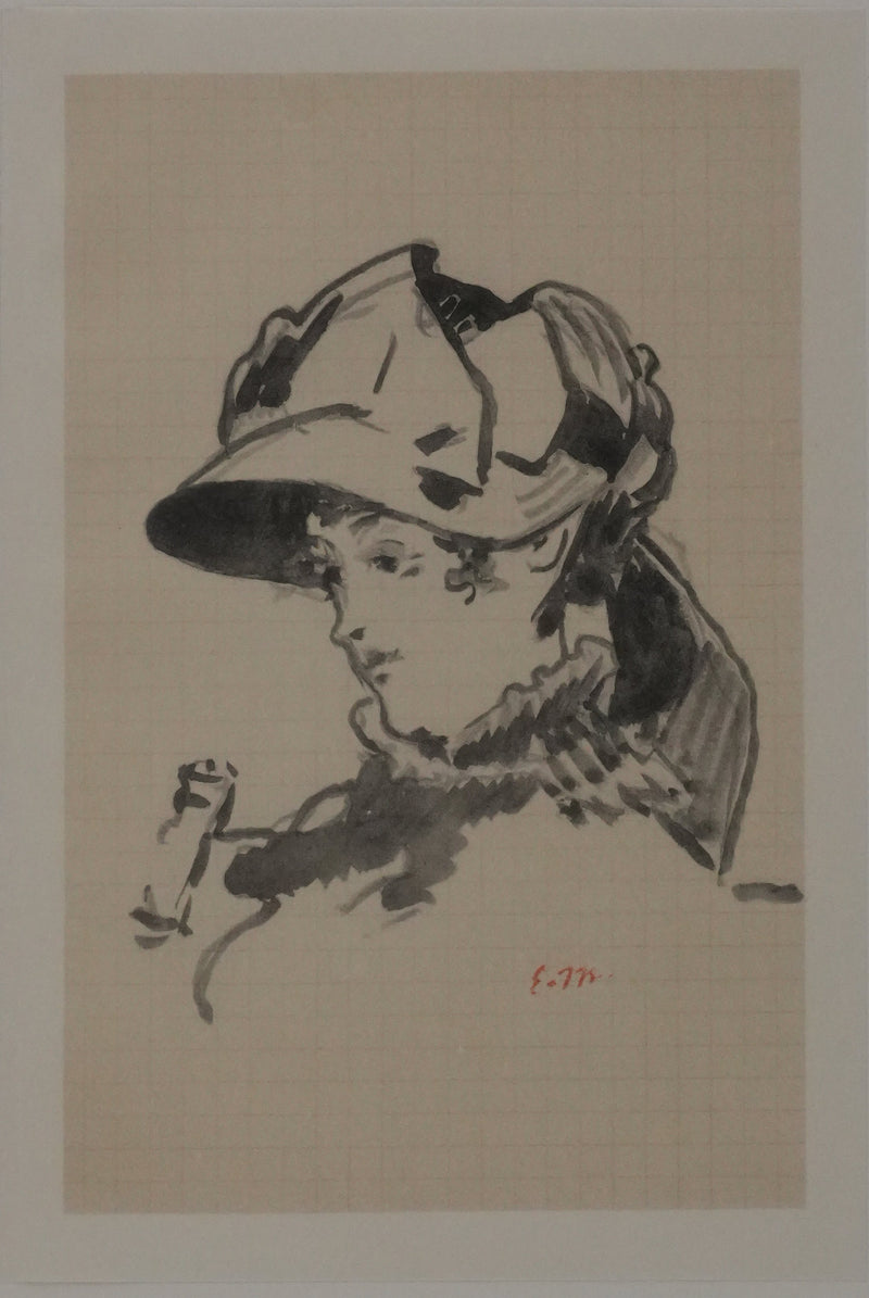 Edouard MANET : Portrait de Madame Guillement au chapeau, Lithographie signée