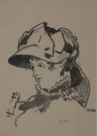 Edouard MANET : Portrait de Madame Guillement au chapeau, Lithographie signée
