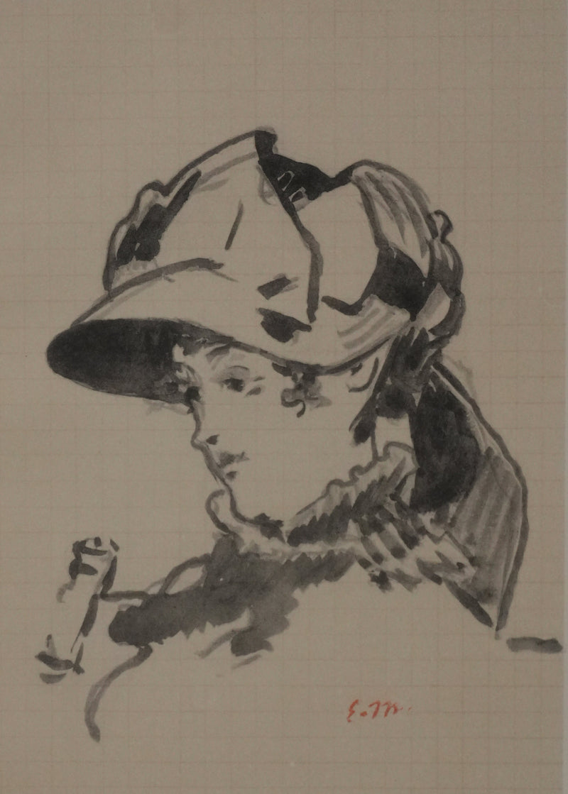 Edouard MANET : Portrait de Madame Guillement au chapeau, Lithographie signée