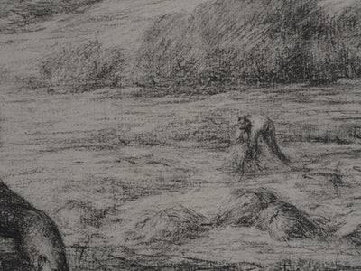 Jean-François MILLET : Paysan réparant sa faux, Lithographie signée