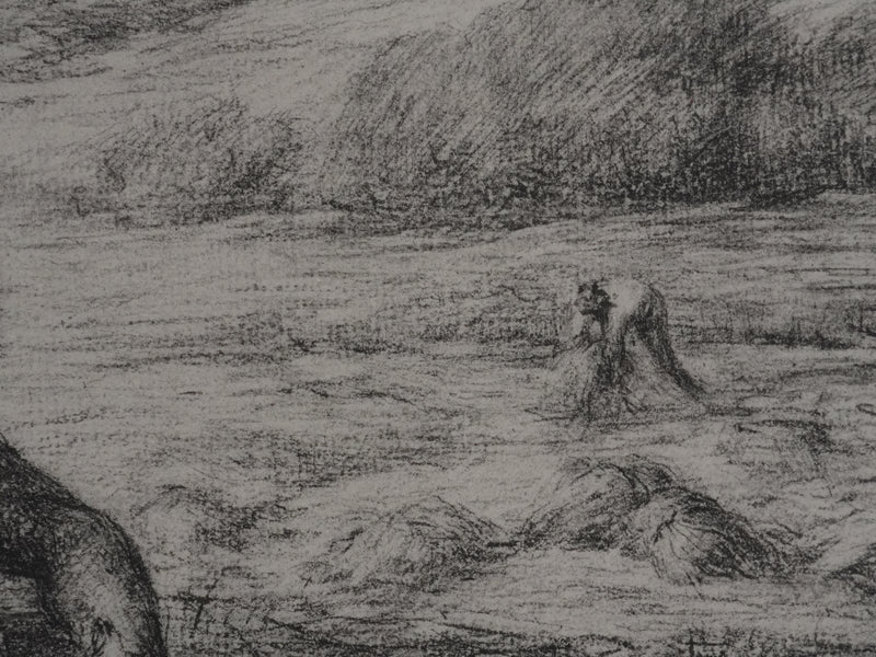 Jean-François MILLET : Paysan réparant sa faux, Lithographie signée