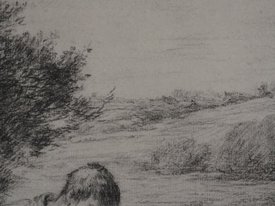 Jean-François MILLET : Paysan réparant sa faux, Lithographie signée