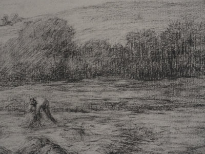 Jean-François MILLET : Paysan réparant sa faux, Lithographie signée