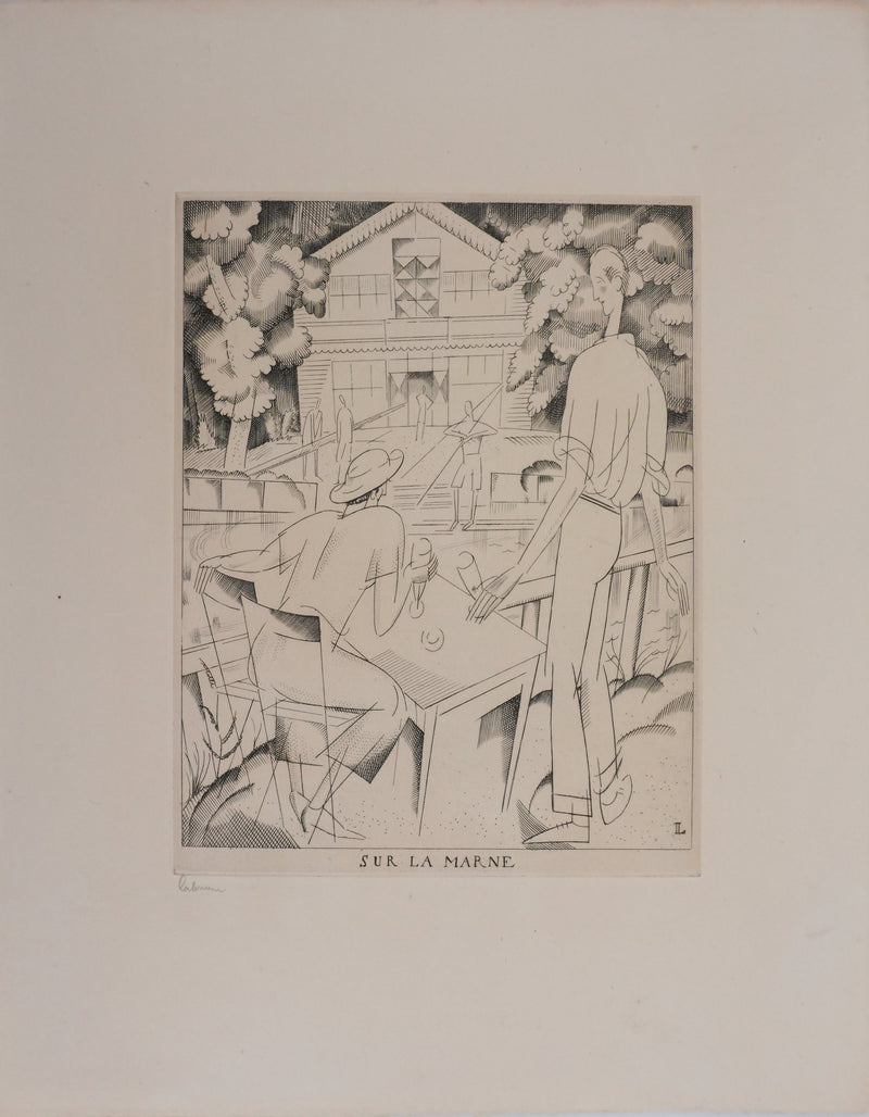 Jean-Émile LABOUREUR : Sur la Marne, Gravure originale signée