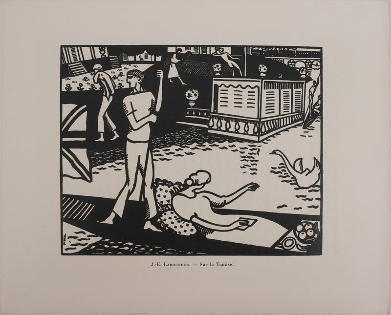 Jean-Émile LABOUREUR : Sur la Tamise, Gravure originale signée