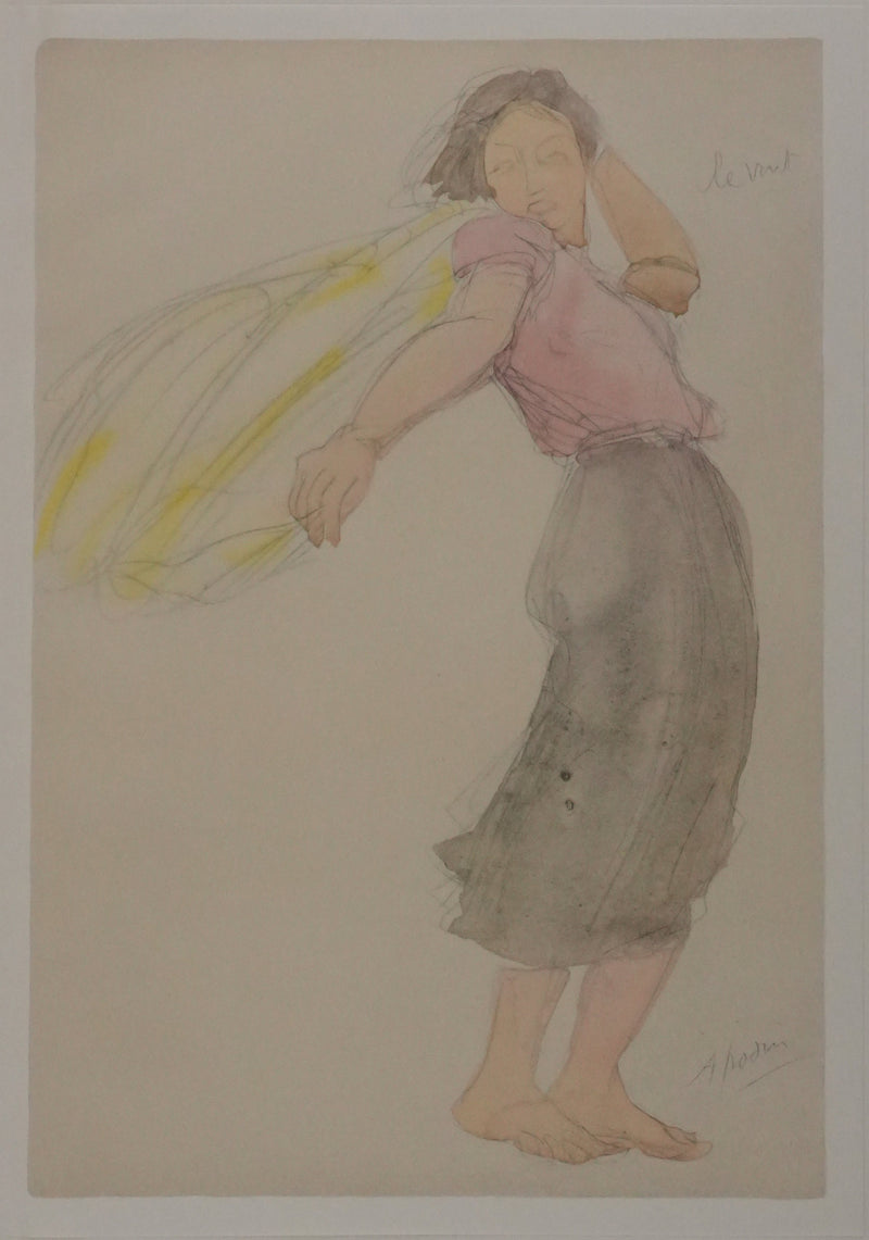 Auguste RODIN : Le voilage au vent, Lithographie signée