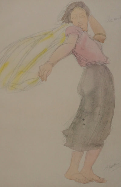 Auguste RODIN : Le voilage au vent, Lithographie signée