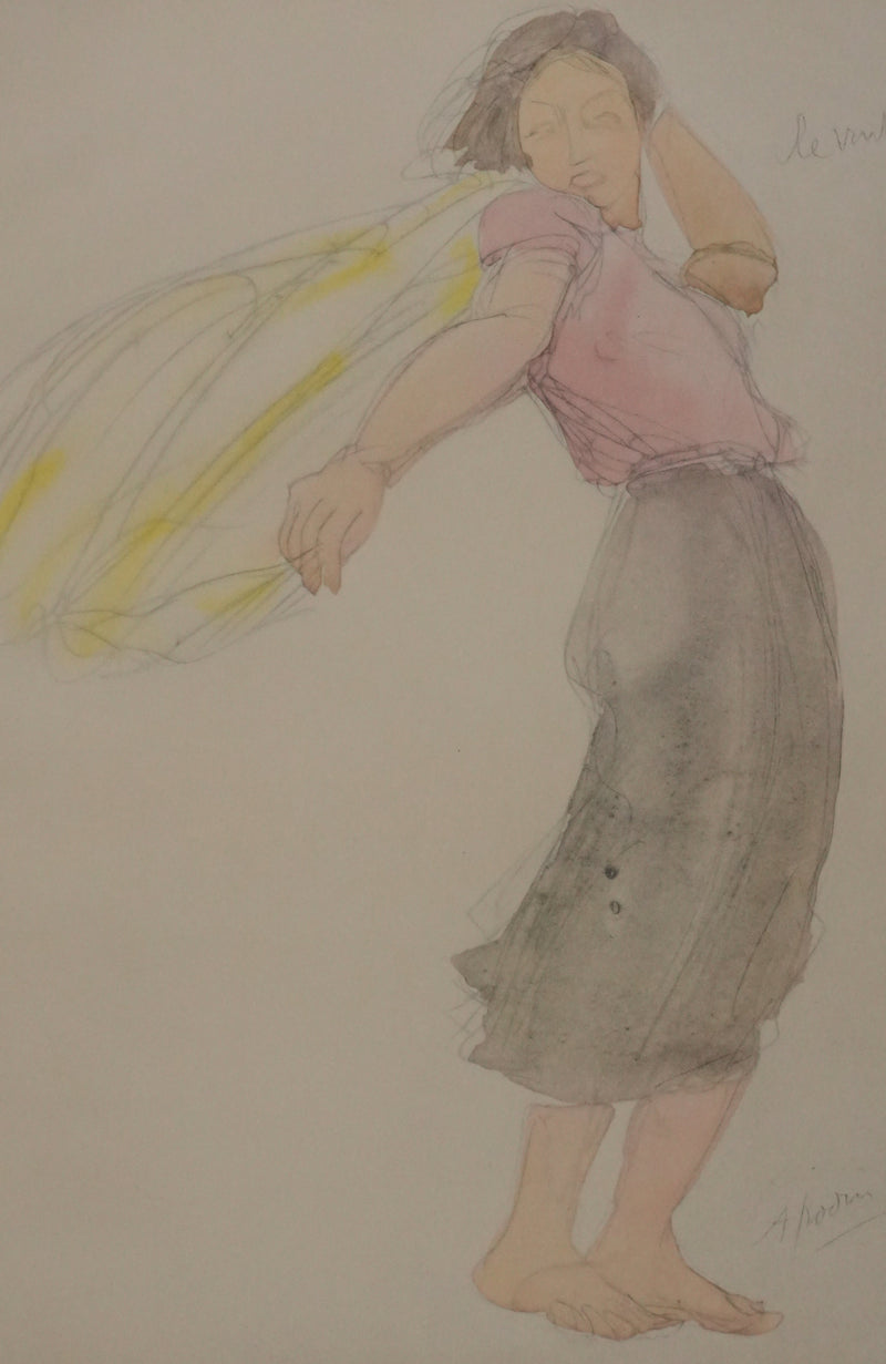 Auguste RODIN : Le voilage au vent, Lithographie signée