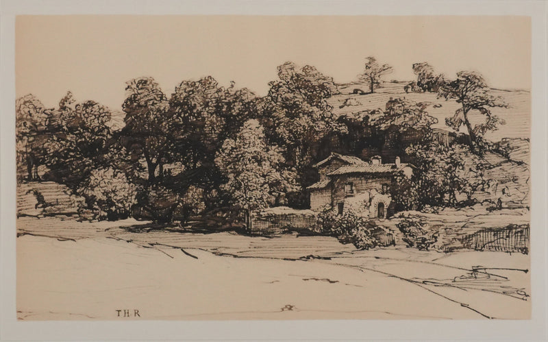 Théodore ROUSSEAU : La petite chaumière en forêt, Lithographie signée